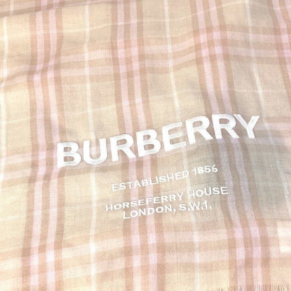 BURBERRY check logo Stole/Shawl fringe Scarf Cashmere Pink/Beige - Picture 3 of 7